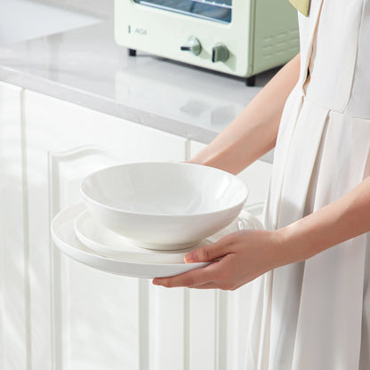 24 Piece Porcelain Dinnerware Set Ivory White Square Dinner Service for 6 Includes Dinner Plates, Soup Plates, Dessert Plates & Bowls FDA Certified, Microwave & Dishwasher Safe