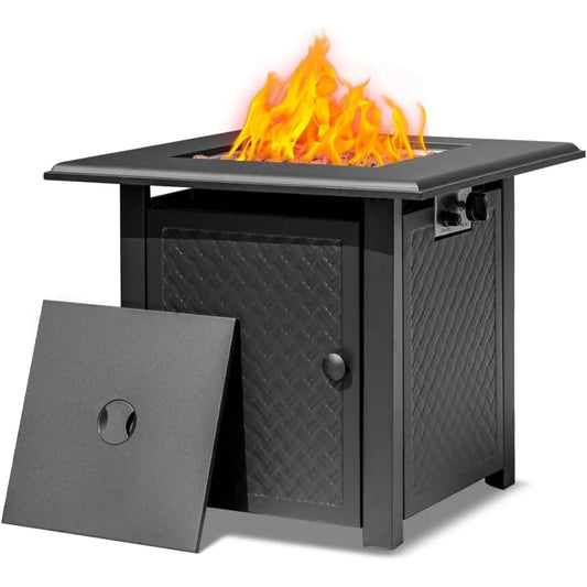 28-Inch Outdoor Propane Fire Pit Table – 50,000 BTU Steel Gas Firepit with Lid & Lava Rocks – CSA Certified Patio Heater for Backyard, Deck, or Garden