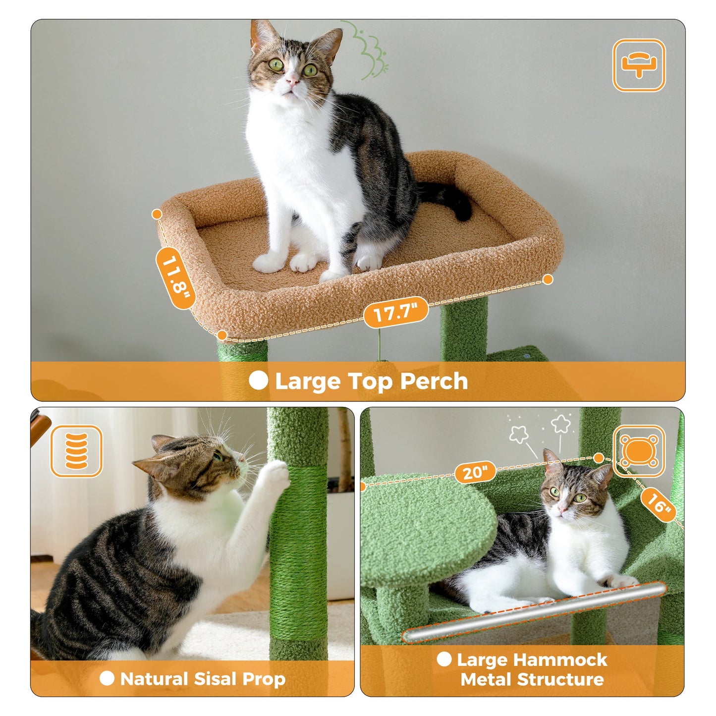 Multi-Level Indoor Cat Tree – Large Cat Tower with Sisal Scratching Posts, Spacious Condo, Toys & Scratcher – Available in 6 Colors