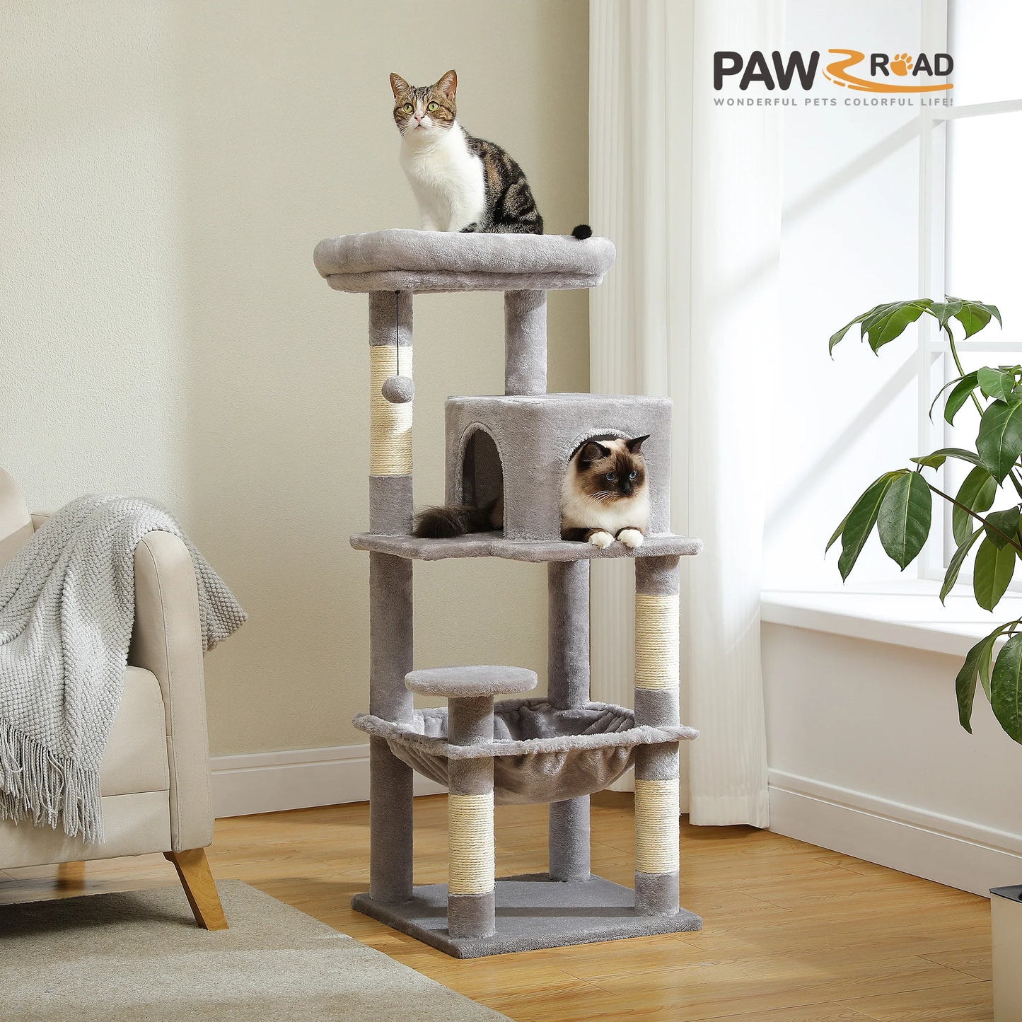 Multi-Level Indoor Cat Tree – Large Cat Tower with Sisal Scratching Posts, Spacious Condo, Toys & Scratcher – Available in 6 Colors