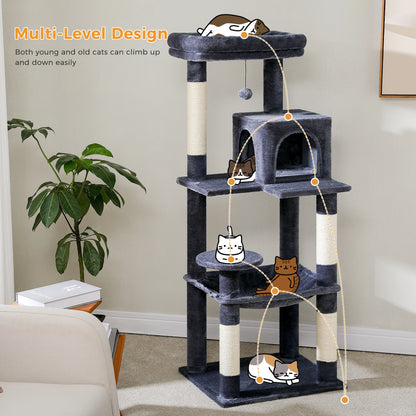 Multi-Level Indoor Cat Tree – Large Cat Tower with Sisal Scratching Posts, Spacious Condo, Toys & Scratcher – Available in 6 Colors