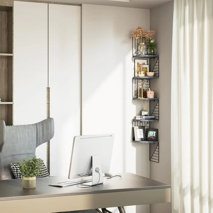 5-Tier Rustic Wood Corner Wall Shelf – Floating Shelves for Bedroom, Bathroom, Kitchen, or Office