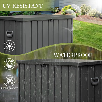 200-Gallon Lockable Steel Deck Box – Large Waterproof Storage Container for Patio Furniture, Garden Tools, and Pool Supplies