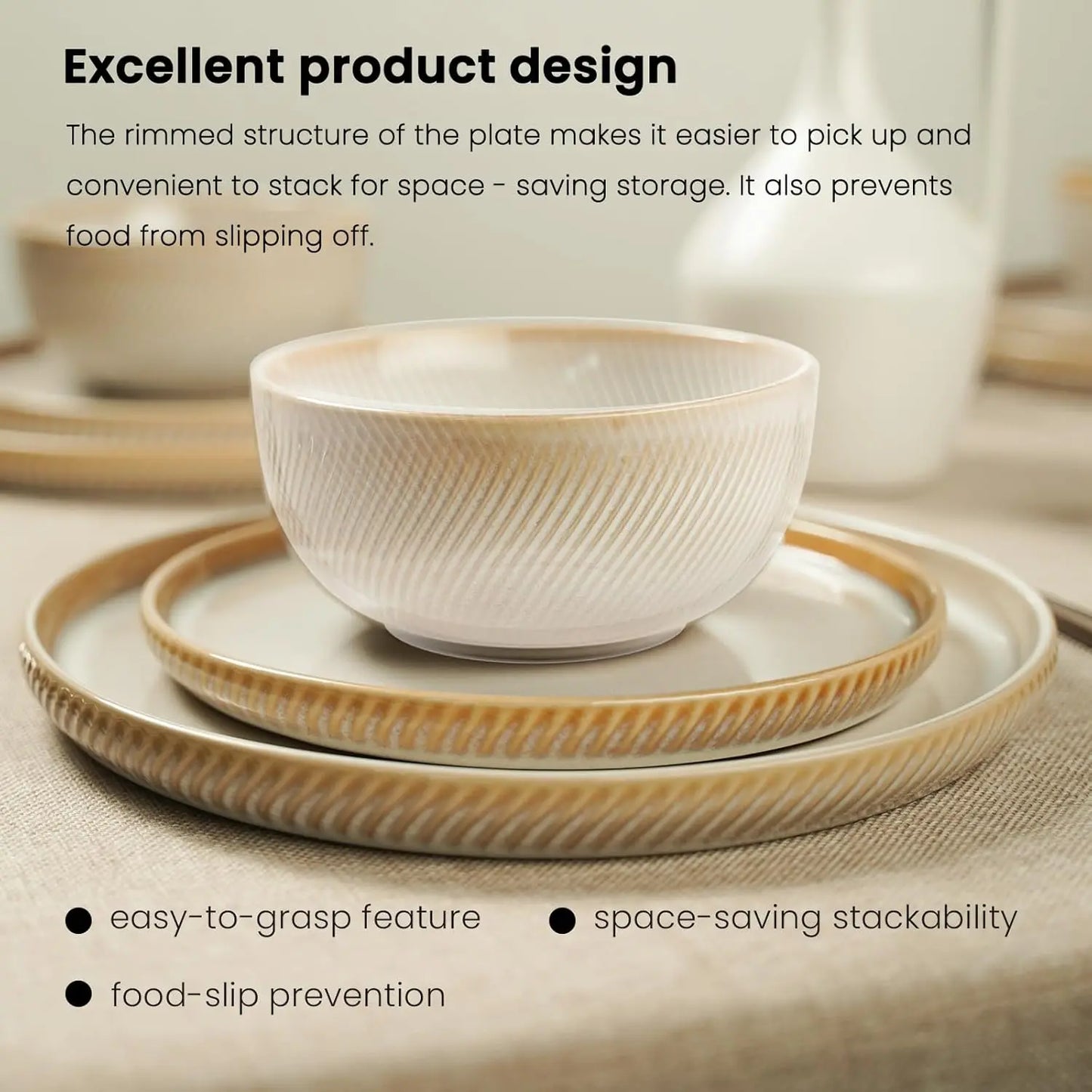 Earthsong 24-Piece Dinnerware Set for 8 – Ceramic Plates and Bowls, Microwave & Dishwasher Safe Stoneware