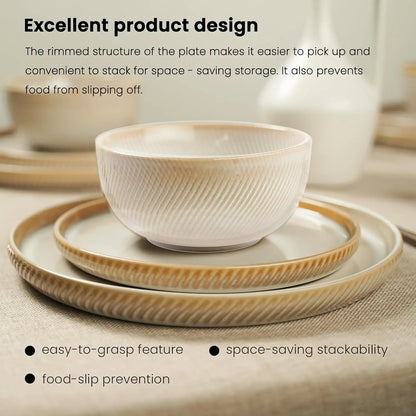 Earthsong 24-Piece Dinnerware Set for 8 – Ceramic Plates and Bowls, Microwave & Dishwasher Safe Stoneware