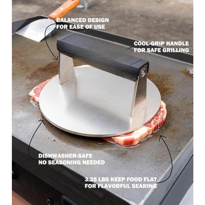 Heavy-Duty Stainless Steel Meat Press – 3.25 lb Commercial Bacon, Burger, Steak & Panini Grill Weight