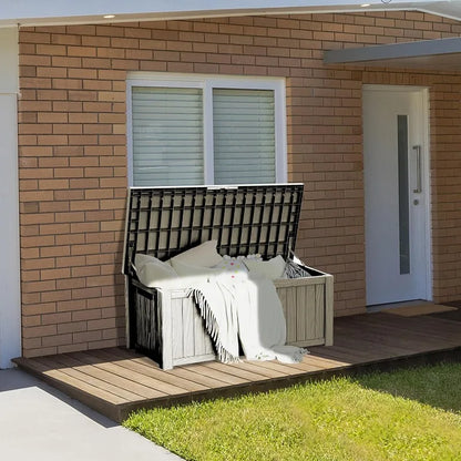 150 Gallon Lockable Resin Deck Box, Waterproof & UV-Resistant Outdoor Storage Box for Outdoor Cushion Storage