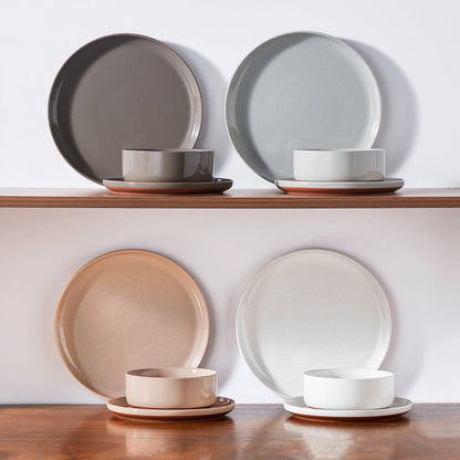 12/24-Piece Stoneware Dinnerware Set – Sesame Glaze Plates with Curved Edges, Includes Dinner Plates, Dessert Plates & Bowls (4 or 6 Settings)