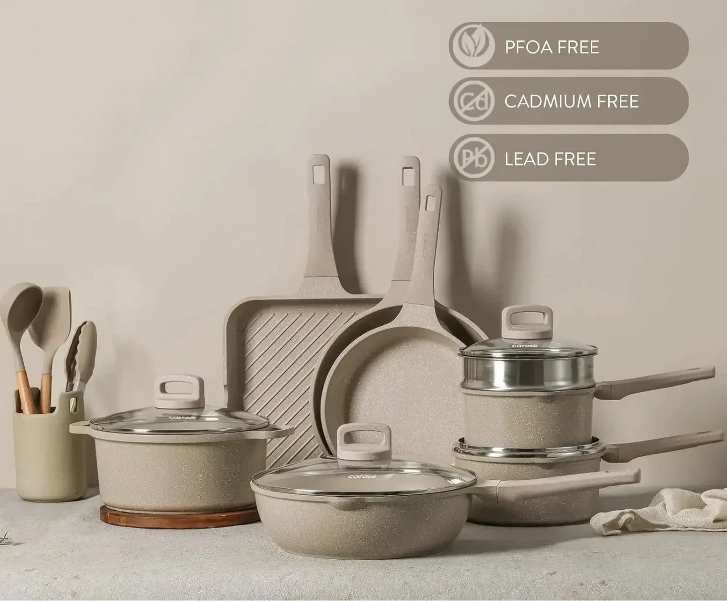 Nonstick 16-Piece Cookware Set – Stackable Pots and Pans for Induction & All Stovetops