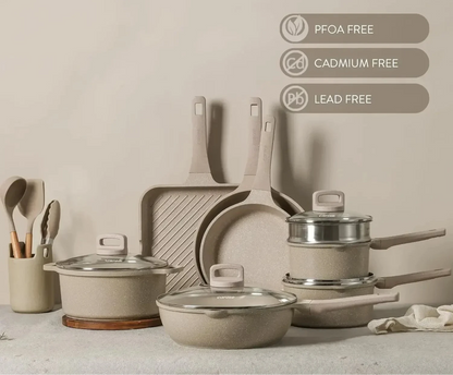 Nonstick 16-Piece Cookware Set – Stackable Pots and Pans for Induction & All Stovetops