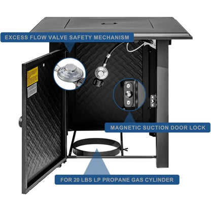 28-Inch Outdoor Propane Fire Pit Table – 50,000 BTU Steel Gas Firepit with Lid & Lava Rocks – CSA Certified Patio Heater for Backyard, Deck, or Garden