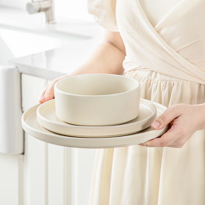 12/24/36-Piece Cream White Stoneware Dinnerware Set – Includes Dinner Plates, Dessert Plates & Bowls for 4/8/12 People