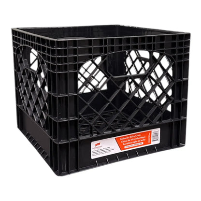 Black Plastic Milk Crate – 16QT Heavy-Duty Square Storage Container