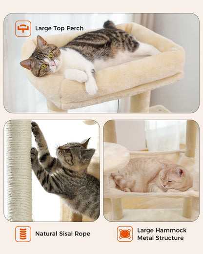 Multi-Level Indoor Cat Tree – Large Cat Tower with Sisal Scratching Posts, Spacious Condo, Toys & Scratcher – Available in 6 Colors