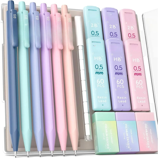 0.5mm Mechanical Pencil Set – Includes HB/2B Lead, Color Erasers & Refills (16-Pack)