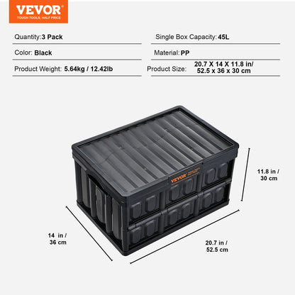 SucceBuy 45L/65L Collapsible Storage Bins Folding Stackable Utility Garage Crates with Lids Handles for Clothes Snack Grocery