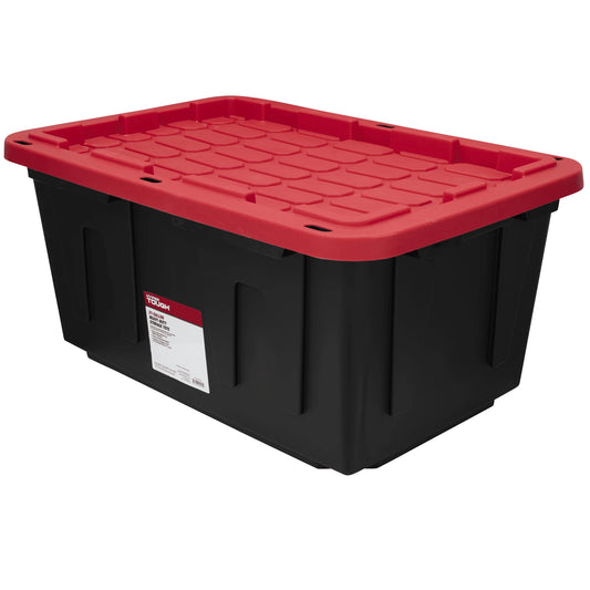 (6-Pack) Hyper Tough 27-Gallon Large Plastic Storage Bins – Black Containers with Red Snap-On
