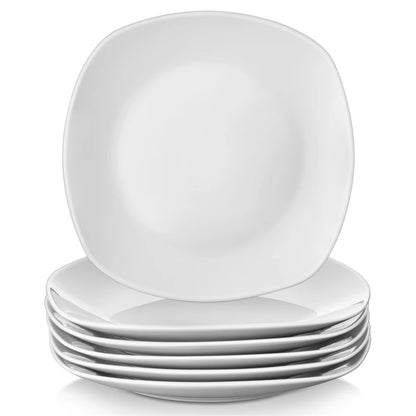 6-Piece 9.75" Ceramic White Porcelain Dinner Plate Set Beef Fruit Salad Plate Dishes Dinnerware Tableware Service
