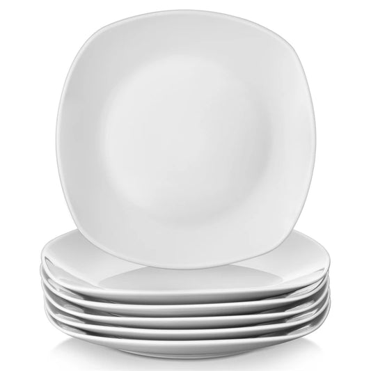 6-Piece 9.75" Ceramic White Porcelain Dinner Plate Set Beef Fruit Salad Plate Dishes Dinnerware Tableware Service