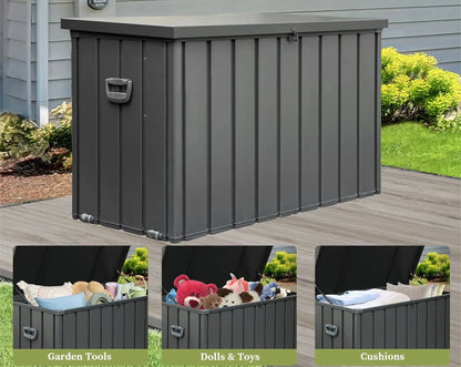 200-Gallon Lockable Steel Deck Box – Large Waterproof Storage Container for Patio Furniture, Garden Tools, and Pool Supplies