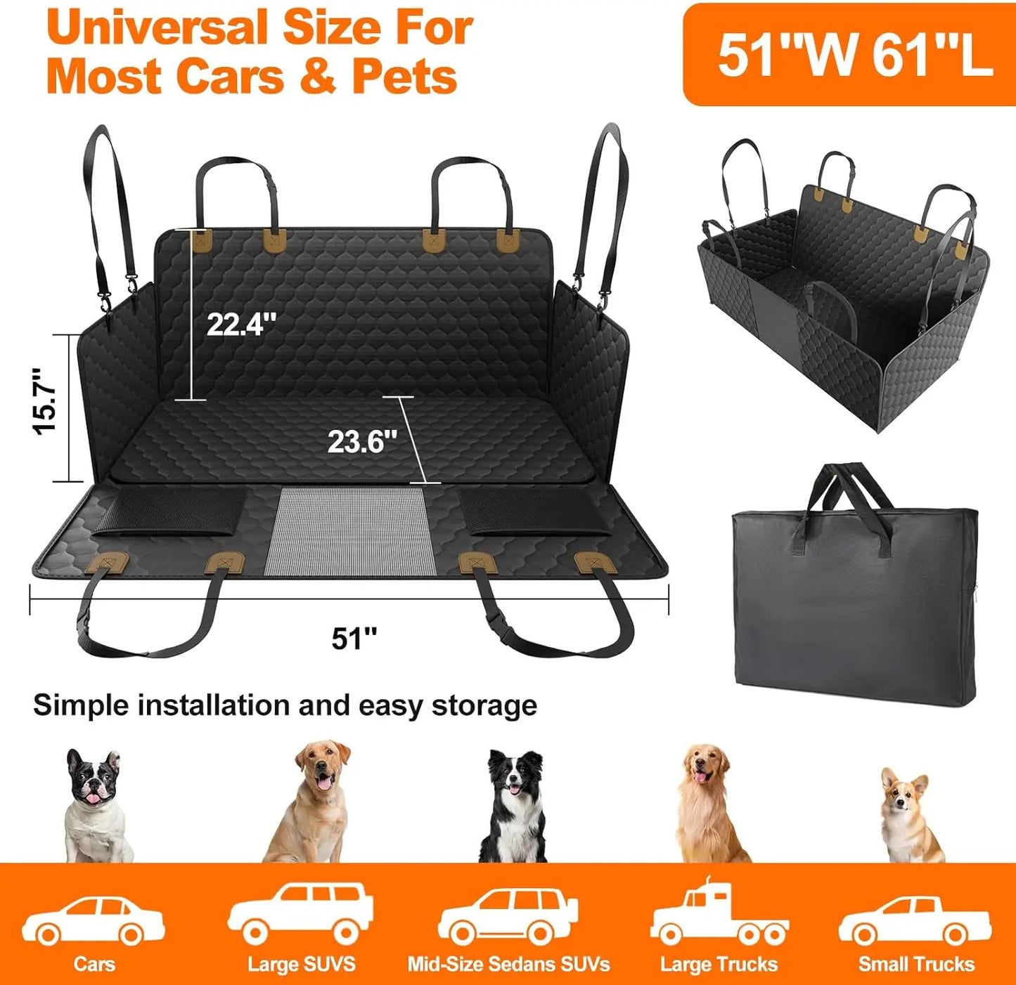 Foldable Dog Car Seat & Hammock – Waterproof Pet Travel Mat, Car Back Seat and Trunk Protector