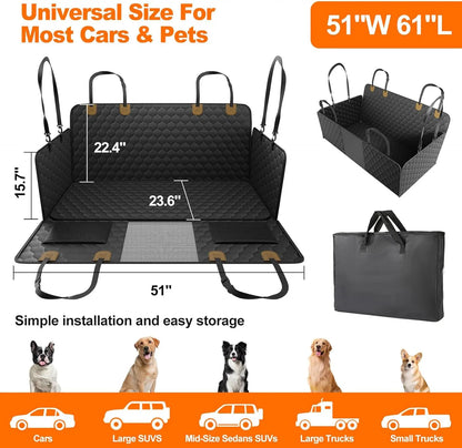 Foldable Dog Car Seat & Hammock – Waterproof Pet Travel Mat, Car Back Seat and Trunk Protector