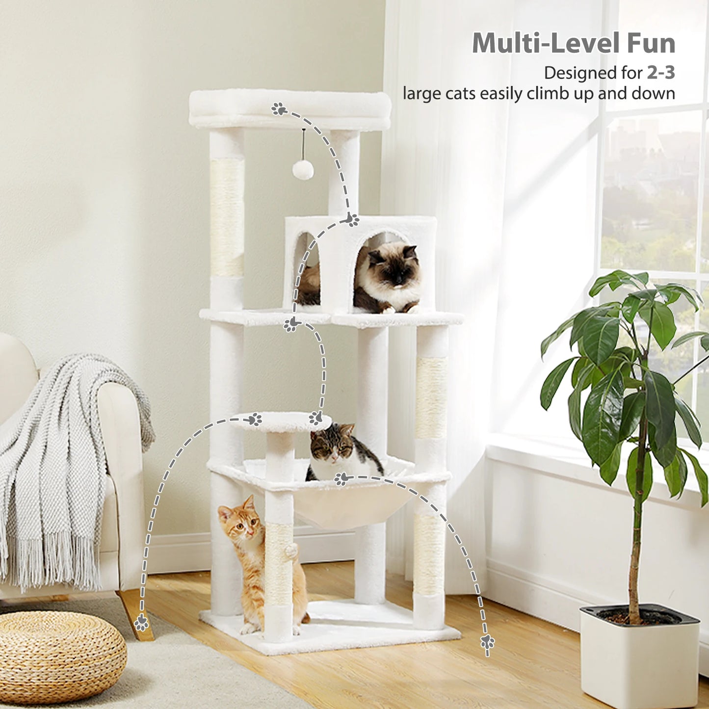 Multi-Level Indoor Cat Tree – Large Cat Tower with Sisal Scratching Posts, Spacious Condo, Toys & Scratcher – Available in 6 Colors