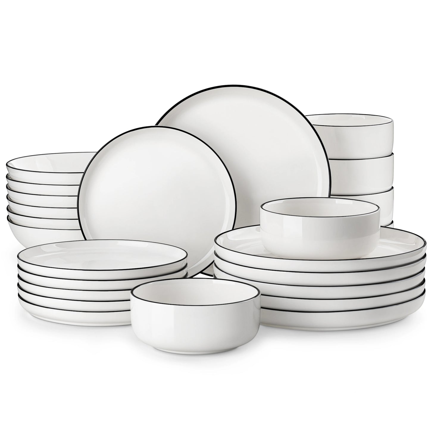24 Piece Porcelain Dinnerware Set Ivory White Square Dinner Service for 6 Includes Dinner Plates, Soup Plates, Dessert Plates & Bowls FDA Certified, Microwave & Dishwasher Safe