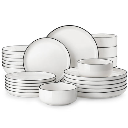 24 Piece Porcelain Dinnerware Set Ivory White Square Dinner Service for 6 Includes Dinner Plates, Soup Plates, Dessert Plates & Bowls FDA Certified, Microwave & Dishwasher Safe