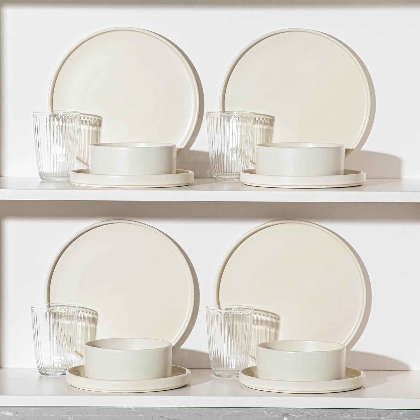 12/24/36-Piece Cream White Stoneware Dinnerware Set – Includes Dinner Plates, Dessert Plates & Bowls for 4/8/12 People