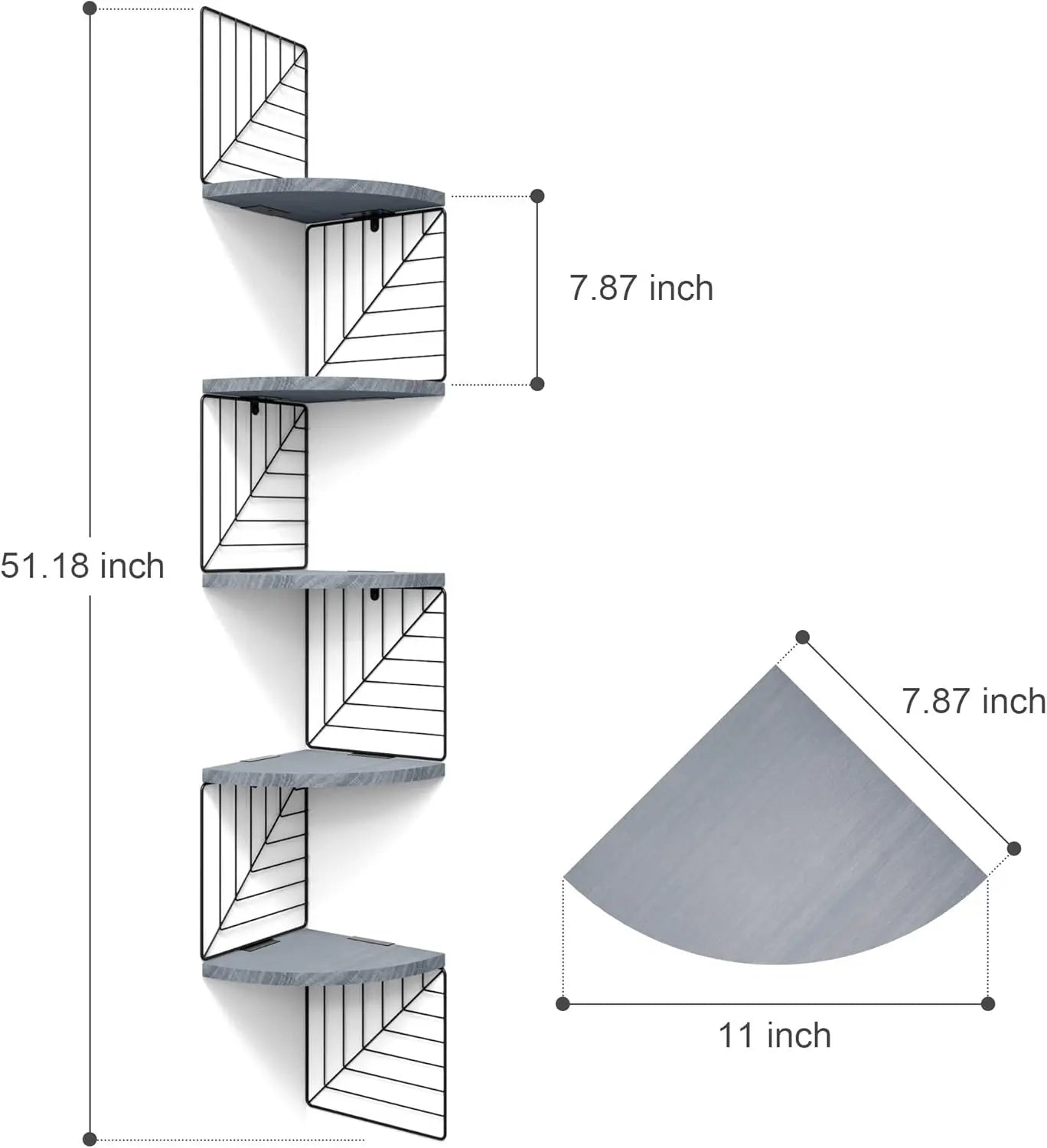 5-Tier Rustic Wood Corner Wall Shelf – Floating Shelves for Bedroom, Bathroom, Kitchen, or Office