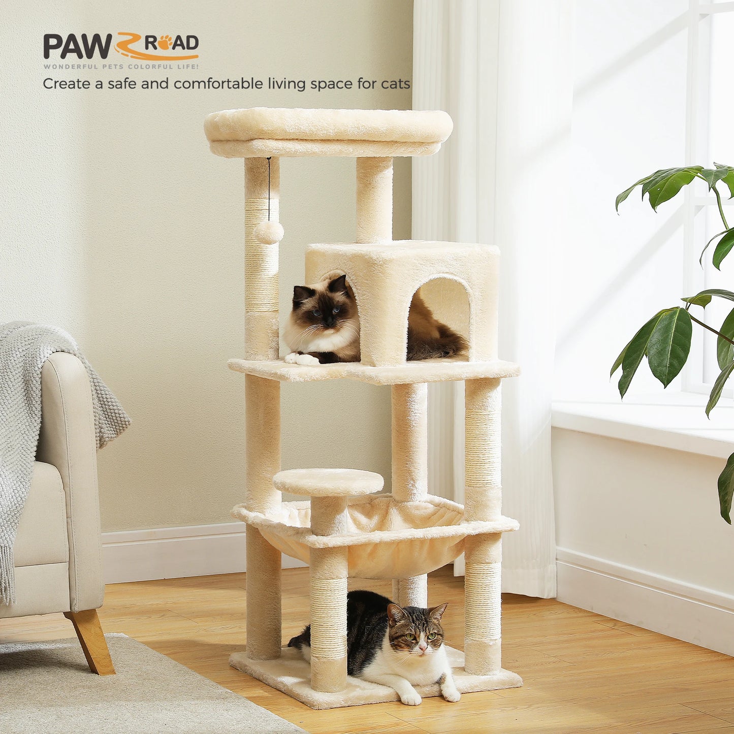 Multi-Level Indoor Cat Tree – Large Cat Tower with Sisal Scratching Posts, Spacious Condo, Toys & Scratcher – Available in 6 Colors