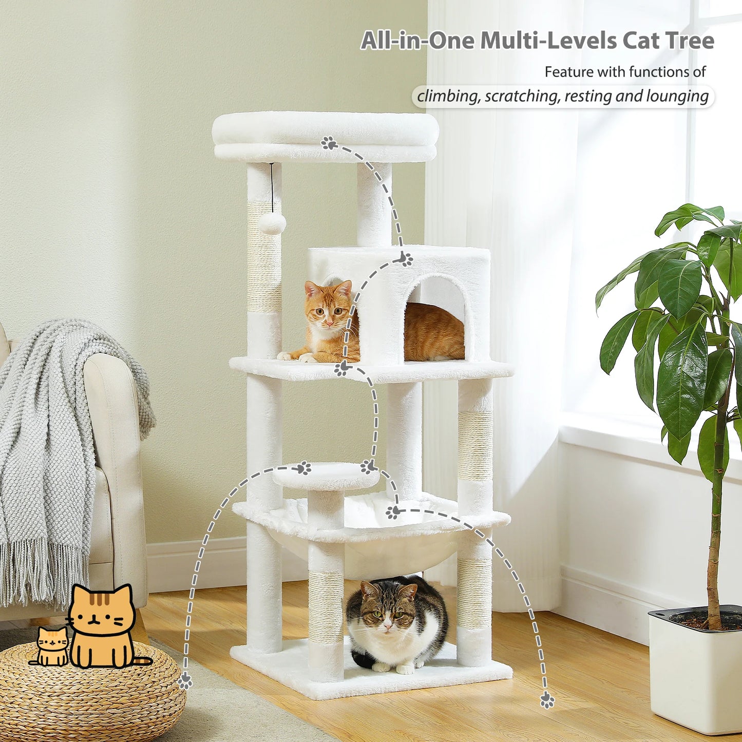 Multi-Level Indoor Cat Tree – Large Cat Tower with Sisal Scratching Posts, Spacious Condo, Toys & Scratcher – Available in 6 Colors