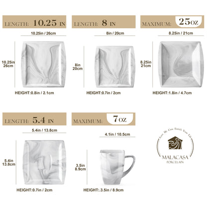30/60PCS Marble Grey Porcelain Tableware Dinnerware Set with 6PCS Dessert/Soup/Dinner Plate/Cup/Saucer,Service for 12
