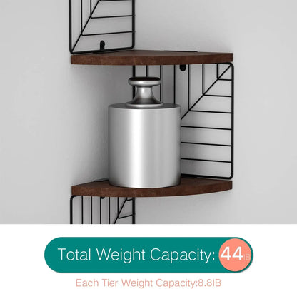 5-Tier Rustic Wood Corner Wall Shelf – Floating Shelves for Bedroom, Bathroom, Kitchen, or Office