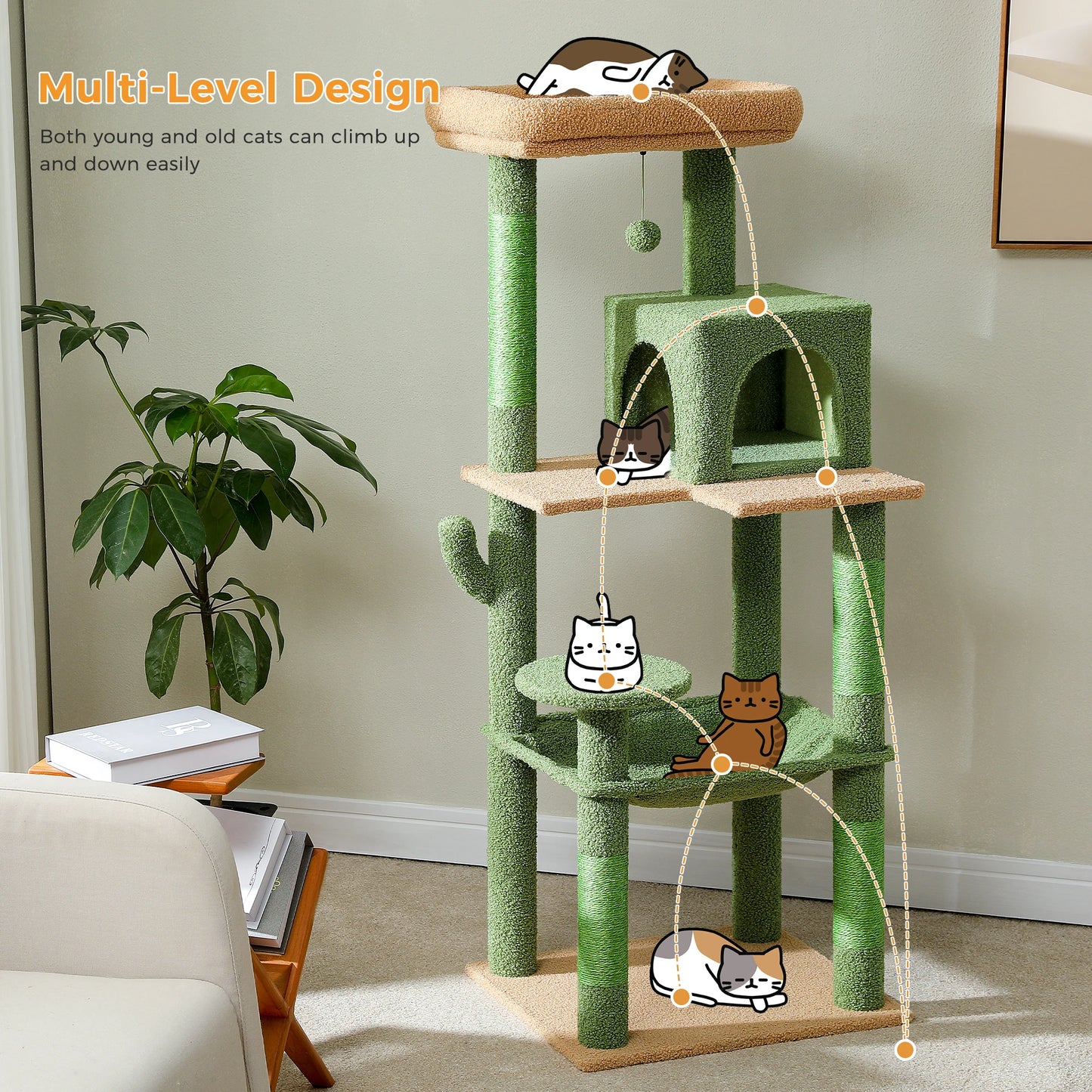Multi-Level Indoor Cat Tree – Large Cat Tower with Sisal Scratching Posts, Spacious Condo, Toys & Scratcher – Available in 6 Colors