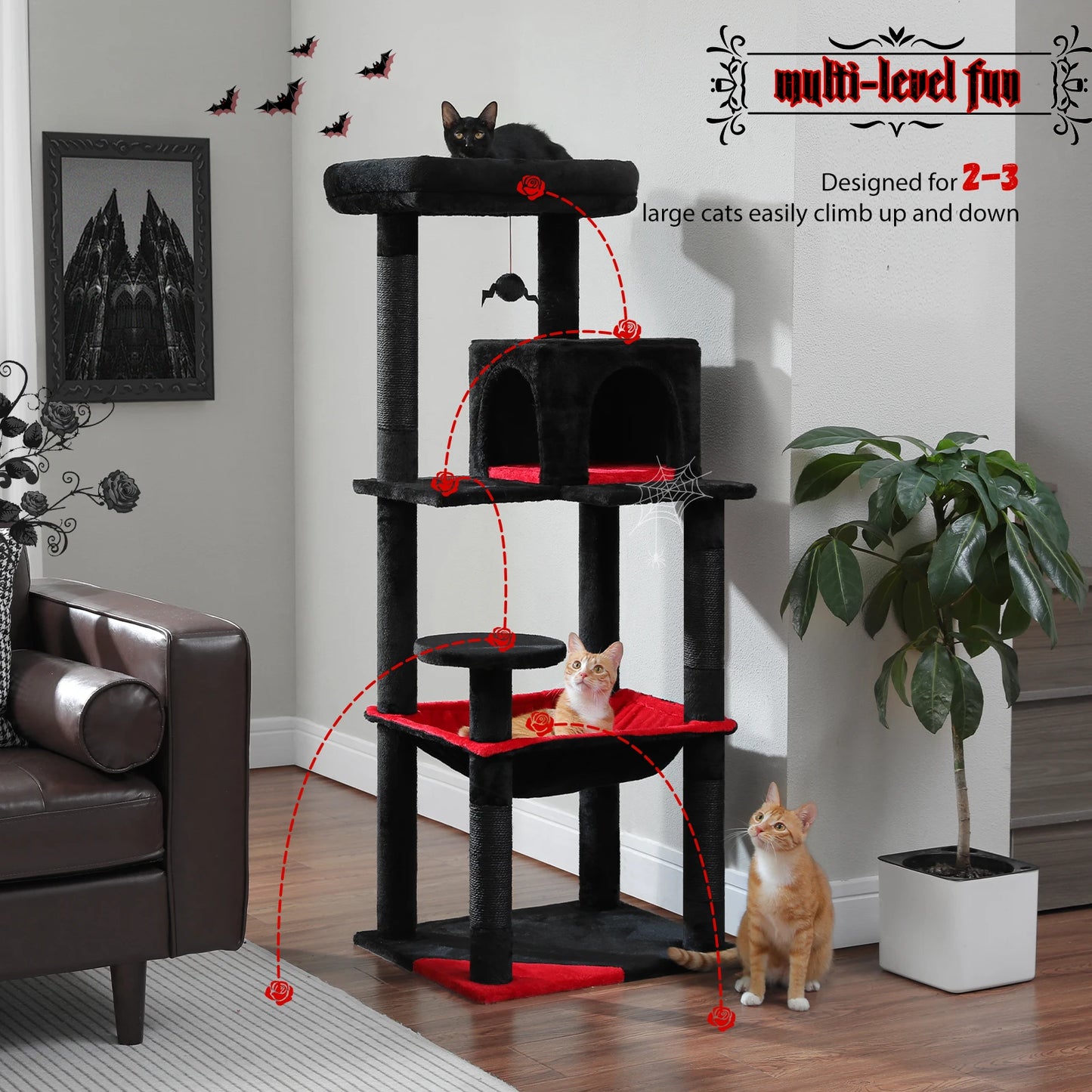 Multi-Level Indoor Cat Tree – Large Cat Tower with Sisal Scratching Posts, Spacious Condo, Toys & Scratcher – Available in 6 Colors