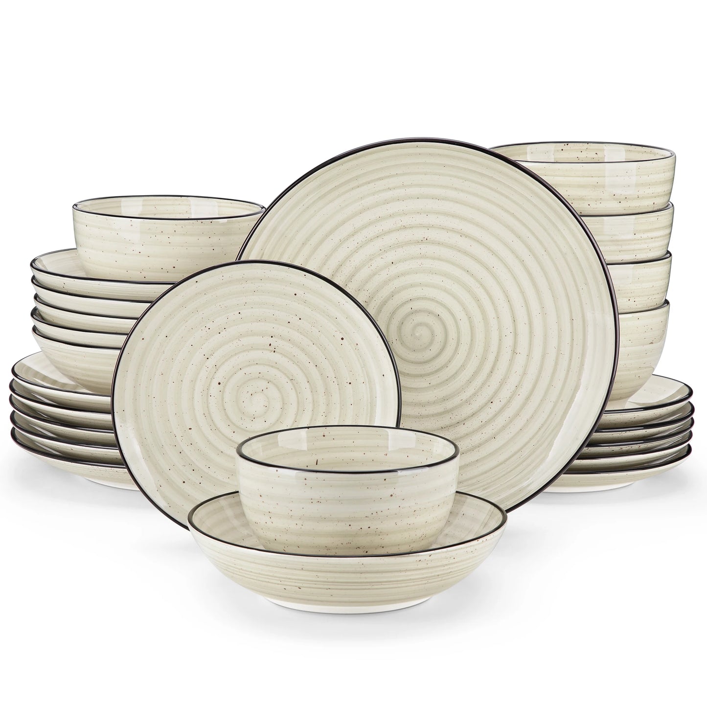 24/48 Piece Beige Plates Dinner Sets Ceramic Dinnerware Sets Handpainted Spiral With 6 Dinner Plate/Dessert/Soup/Bowl