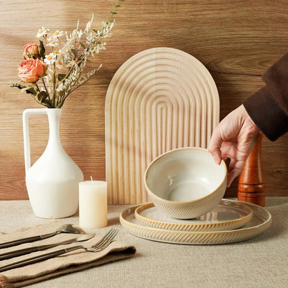 Earthsong 24-Piece Dinnerware Set for 8 – Ceramic Plates and Bowls, Microwave & Dishwasher Safe Stoneware