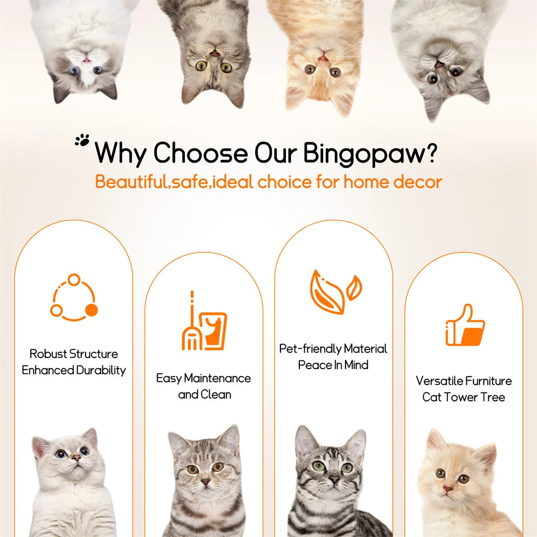 110cm Modern Solid Wood Cat Tree – Climbing Tower & Activity Center with Scratching Post for Kittens and Cats