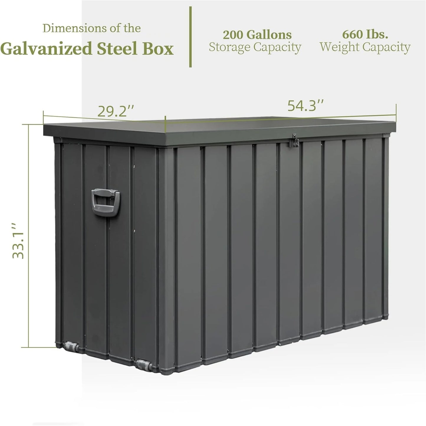 200-Gallon Lockable Steel Deck Box – Large Waterproof Storage Container for Patio Furniture, Garden Tools, and Pool Supplies
