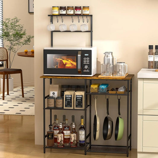 VersaRack™ 6-Tier Kitchen Organizer – Adjustable Baker’s Rack with Hooks & Microwave Shelf