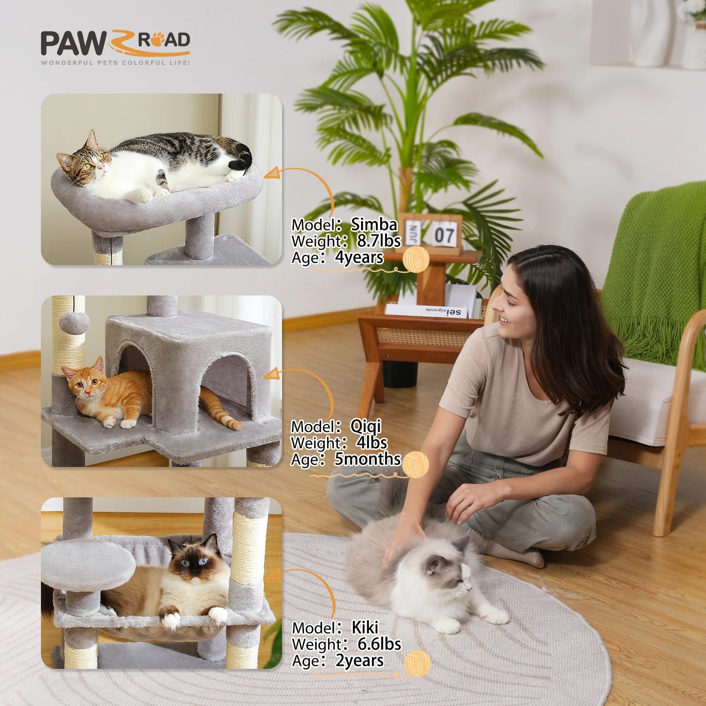 Multi-Level Indoor Cat Tree – Large Cat Tower with Sisal Scratching Posts, Spacious Condo, Toys & Scratcher – Available in 6 Colors