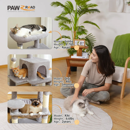Multi-Level Indoor Cat Tree – Large Cat Tower with Sisal Scratching Posts, Spacious Condo, Toys & Scratcher – Available in 6 Colors