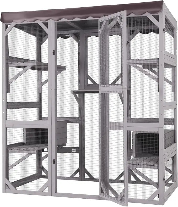 4-Tier Rolling Outdoor Catio – Large Waterproof Cat Enclosure with Roof for Indoor/Outdoor Use