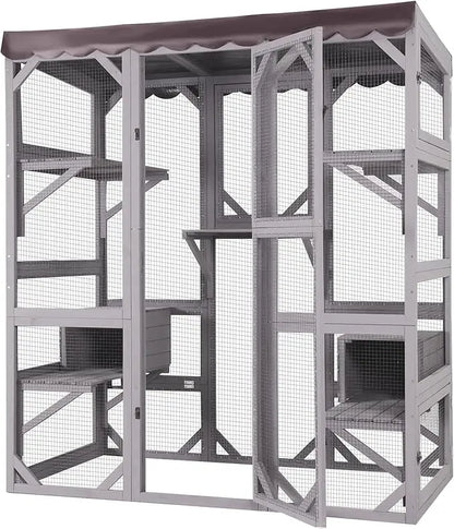 4-Tier Rolling Outdoor Catio – Large Waterproof Cat Enclosure with Roof for Indoor/Outdoor Use