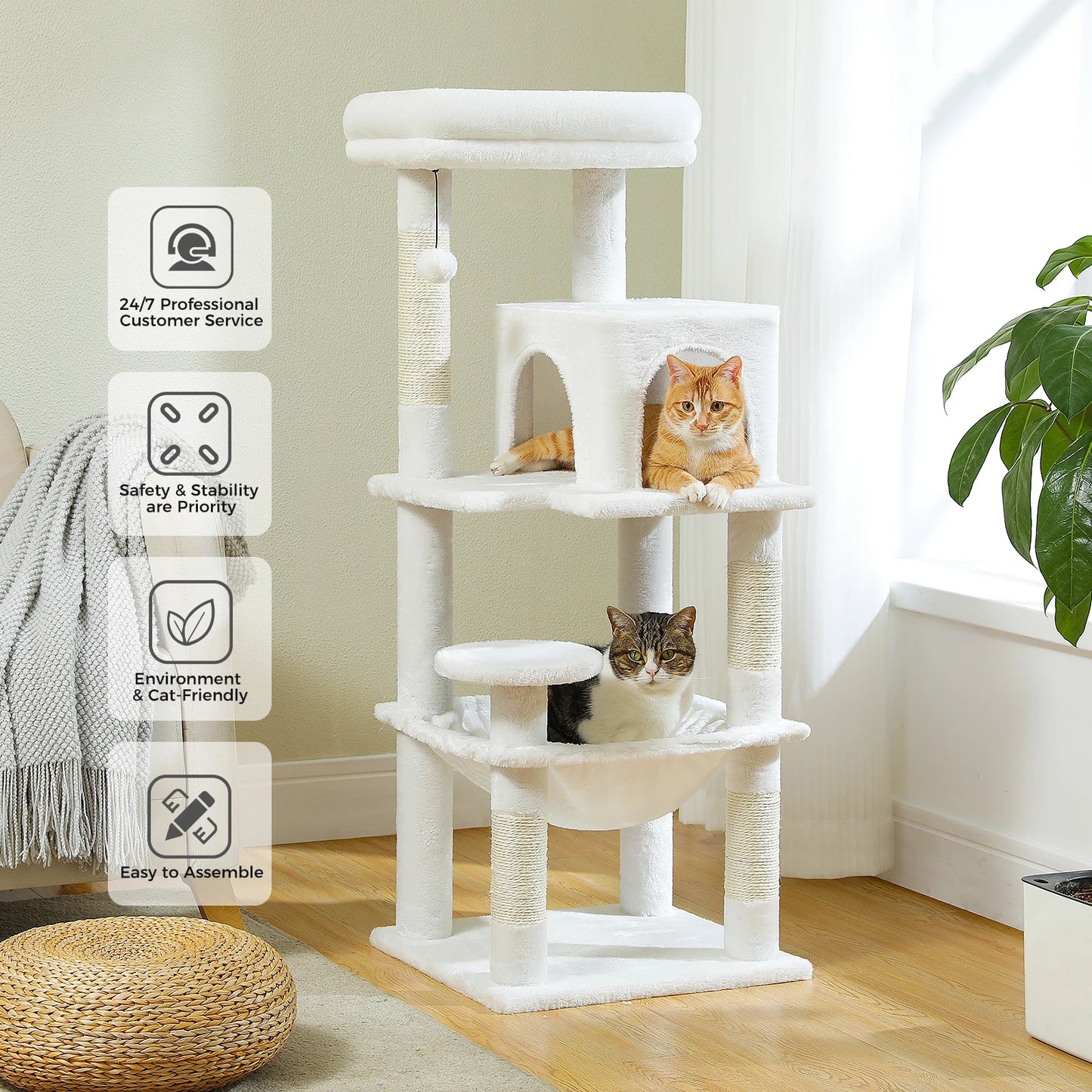 Multi-Level Indoor Cat Tree – Large Cat Tower with Sisal Scratching Posts, Spacious Condo, Toys & Scratcher – Available in 6 Colors