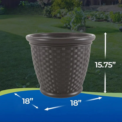 4-Pack 18-Inch Decorative Plastic Wicker Garden Planter Pots – Ideal for Flowers & Plants in Backyard, Patio, or Outdoor Spaces