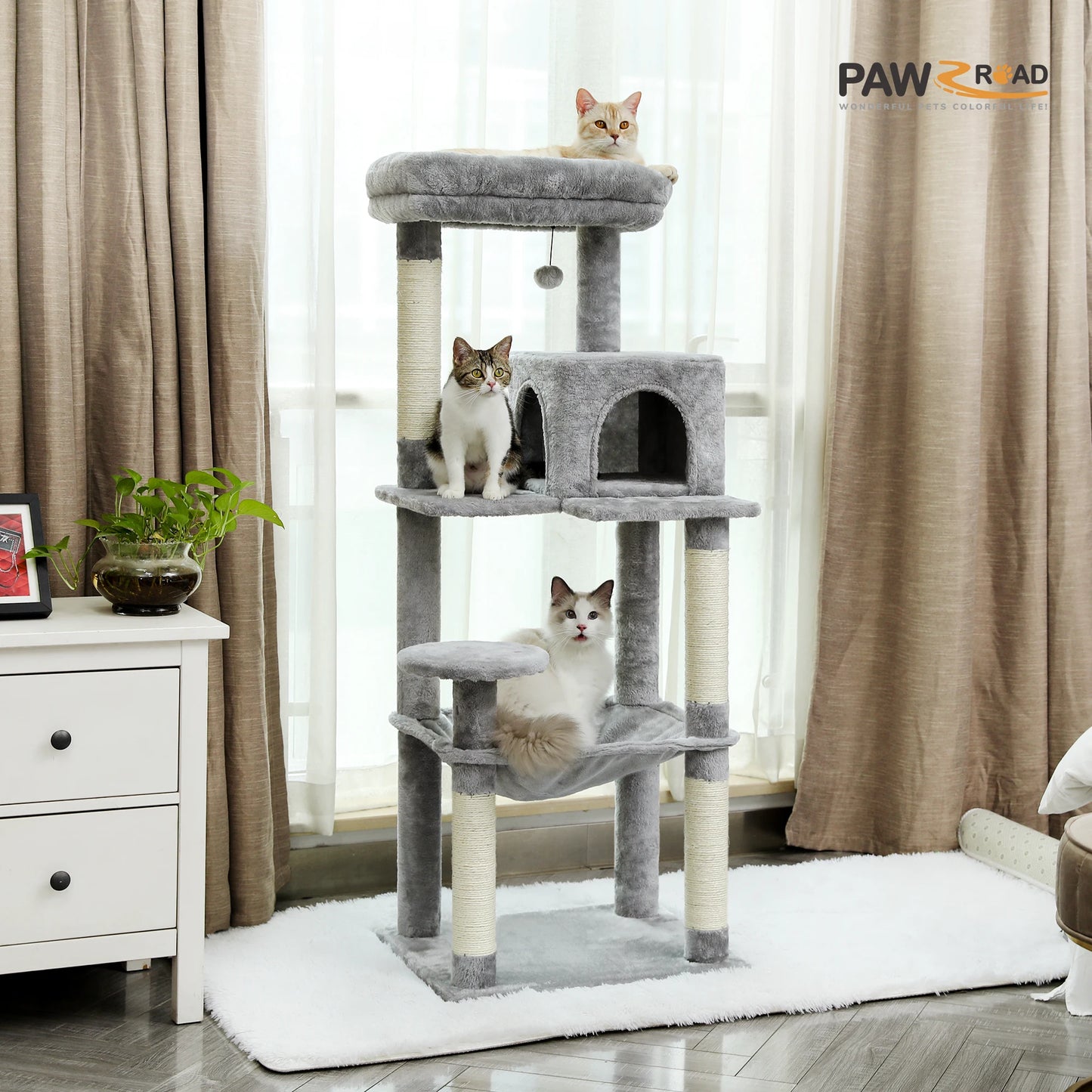 Multi-Level Indoor Cat Tree – Large Cat Tower with Sisal Scratching Posts, Spacious Condo, Toys & Scratcher – Available in 6 Colors