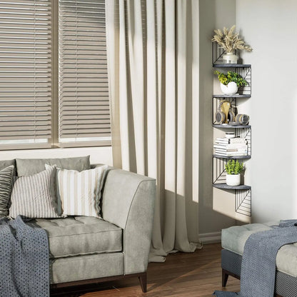 5-Tier Rustic Wood Corner Wall Shelf – Floating Shelves for Bedroom, Bathroom, Kitchen, or Office